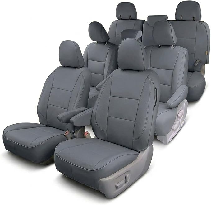 FH Group Custom Fit Car Seat Covers Specifically Made for 2011-2020 Toyota Sienna 8 Passenger, Full Set Solid Gray Faux Leather Automotive Seat Covers, Waterproof and Washable Seat Covers by FHGroup