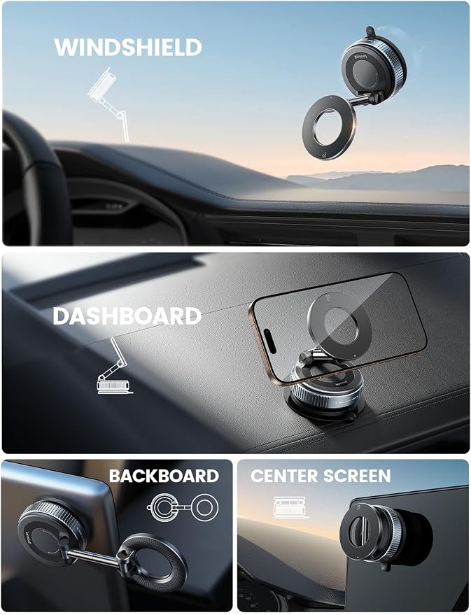 Lamicall for MagSafe Car Mount 70LBS Vacuum Suction Dashboard & Windshield | 20X Magnet Car Phone Holder 360° Foldable Magnetic Phone Holders for Your Car fit iPhone 17 16 15 14 Pro Max Gift Truck Black - Image 2