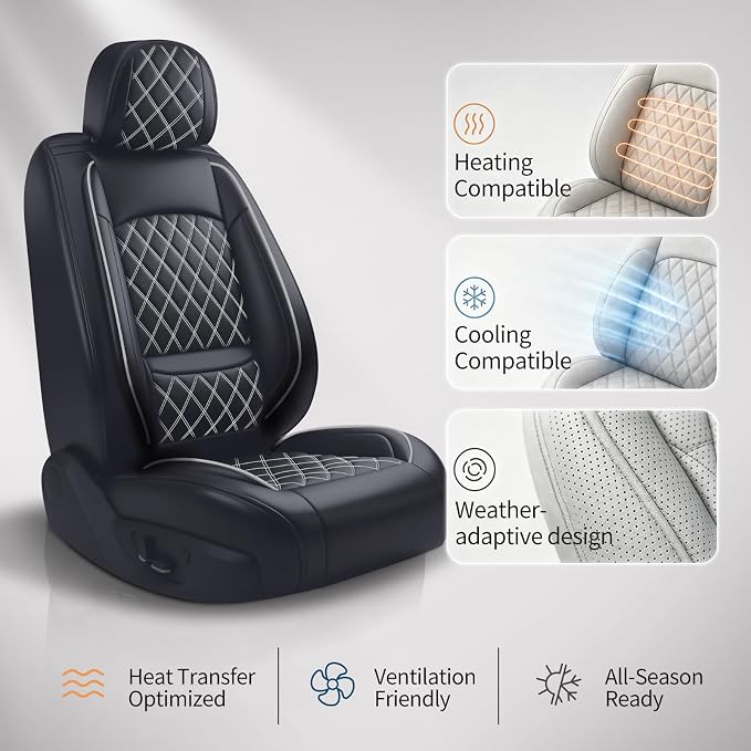 Fit Canyon Car Seat Covers for GMC Canyon 2015-2025 2026 - Luxury Leather, Anti-Slip, All-Weather Seat Cushions, Waterproof & Breathable, Airbag Compatible, Full 5-Seat Set (Whiteline) - Image 9