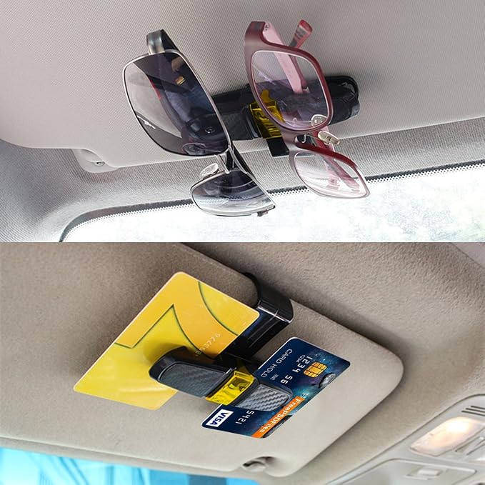 FineGood 2 Pack Glasses Holders for Car Sun Visor, Sunglasses Eyeglasses Mount with Ticket Card Clip - Black + Gold - Image 6