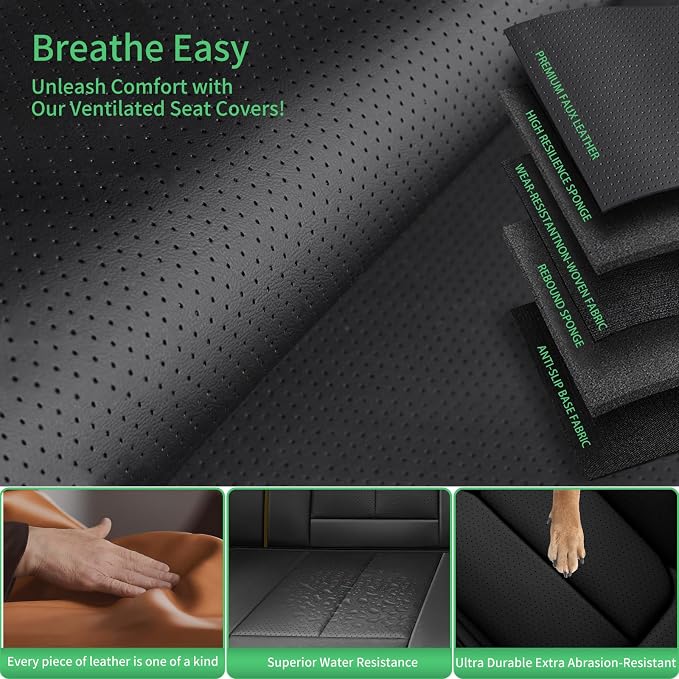 Fit Rogue Car Seat Covers for Nissan Rogue 2014-2024 2025 2026 -Upgraded Premium Waterproof & Breathable Leather,Airbag Compatible,All-Weather Seat Cushion Protector,2 Front/Black-Beige - Image 6
