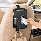 Witaxima Multifunction Leather Car Tissue Holder with Headrest Hook 1 Pack | Car Small Trash Can & Seat Back Organizer PU Leather kleenex holder for 120-150 Tissues Keep Car Tidy, Black by Witaxima