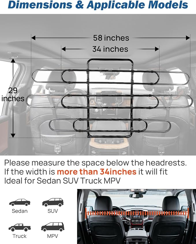 JOYTUTUS Dog Car Barrier, Pet Barrier Follow the Seat Movement 34"- 58" Width Adjustable SUV Dog Barrier for Back Seat, Vehicle Gate Heavy Duty, Ideal for Sedans SUVs Trucks MPVs - Image 5