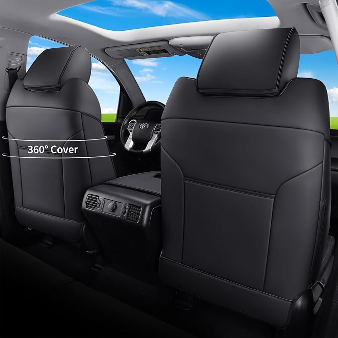 Huidasource Tacoma Front&Back Car Seat Covers, Automotive Seat Cushion Fit for 4th Gen Toyota Tacoma 2024-2026 Double&Crew Cab Trailhunter SR SR5 Limited TRD Sport/Off Road (Full Set/Black&Blue) - Image 2