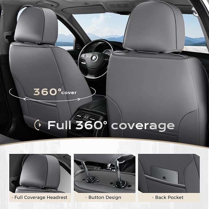 Coverado Car Seat Covers Front, Seat Covers for Cars, Waterproof 2-Pack Car Seat Cushions, Leather Carseat Seat Protectors, Universal Seat Covers Fit for Most Sedans SUV Pick-up Trucks(Gray&Black) - Image 6