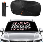 Blessed Hearts Car Windshield Sun Shade Foldable Umbrella Auto Sunshade for Car Truck SUV-Blocks Sun Visor Protector-Keeps Your Vehicle Cool - Image 2