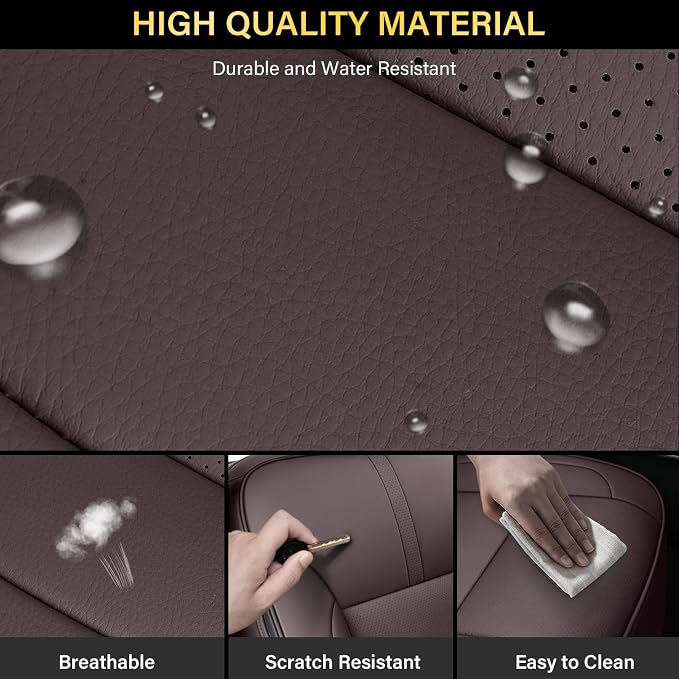 Coverado Silverado Seat Covers Full Set, Faux Leather Car Seat Covers Fit for Chevy Silverado GMC Sierra 2007-2013 & 2019-2026 1500, 2020-2026 2500HD 3500HD Crew Double Extended Cab(Brown) - Image 5