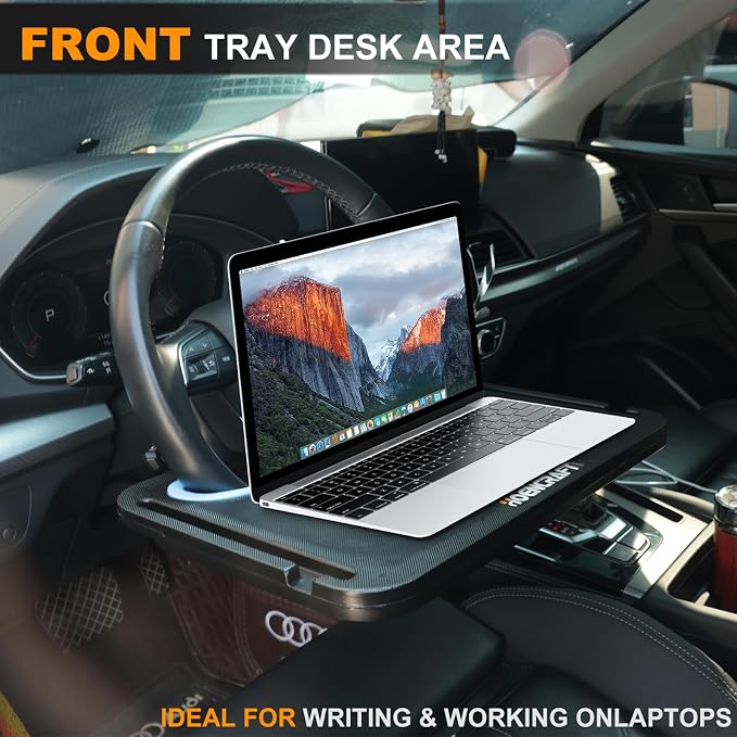 2 in 1 Car Steering Wheel Desk - Tray for Laptop Car Mount with Pen Holder, Car Food Tray with Anti-Slip Silicone Ring for Eating & Work - Portable Bag Included - Image 5
