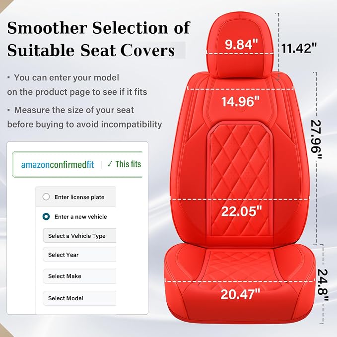 Coverado Leather Seat Covers, Car Seat Cover Front Seats, Waterproof Seat Covers, Luxury Faux Leather Car Seat Protectors, Red Car Seat Cover, Automotive Seat Covers Universal Fit for Most Cars - Image 6