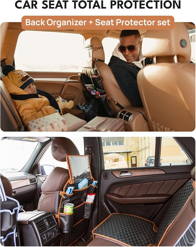 Set Seat Back Organizer & Car Seat Protector Hexy Waterproof & Non-Slip Protector for Child Car Cushion for Leather and Fabric Seats (Hexy Set 1) - Image 2