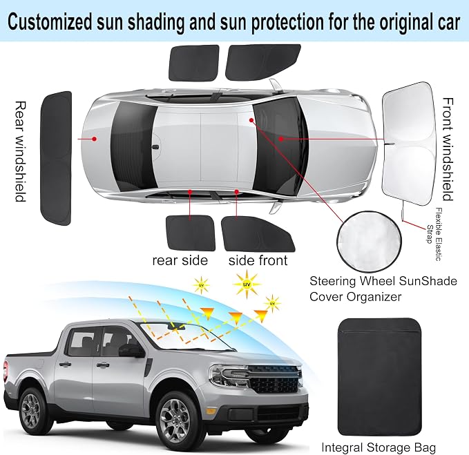 TINGLU Window Shades for Ford Maverick 2022-2025 2026 Accessories Car Side Full Windows Rear Triangular Windshield Sun Shade Sun UV Rays & Privacy Protection for Camping 6PCS - Image 3