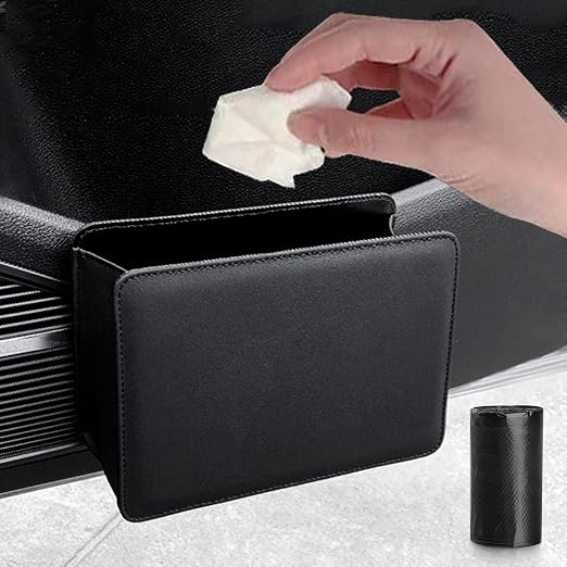 Accmor Car Trash Can, Leather Vehicle Trash Bin Car Dustbin Garbage Organizer Holder with 30 Pcs Trash Bags, Foldable Hanging Mini Cars Storage Bag Container for Auto, SUV (Black) by Accmor