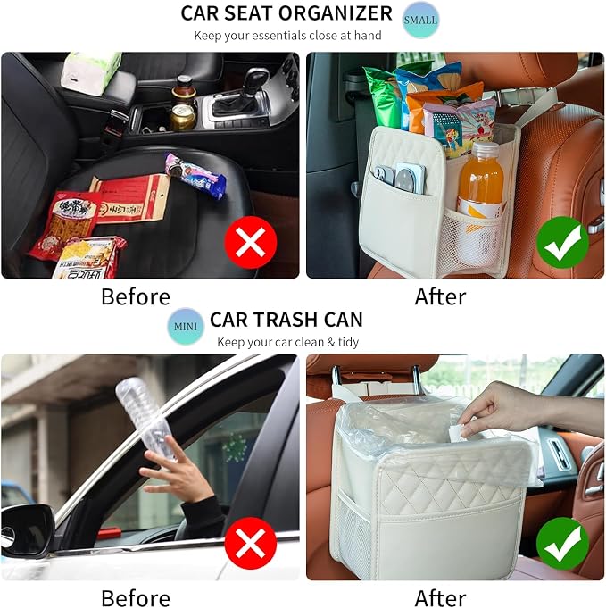 FrgKbTm 2Pack Car Seat Back Hanging Bag Car Document Holder Multi-Pocket Bottle Bag Storage Box Organizer Travel Tidy Pouch Pocket Kids Beige - Image 5