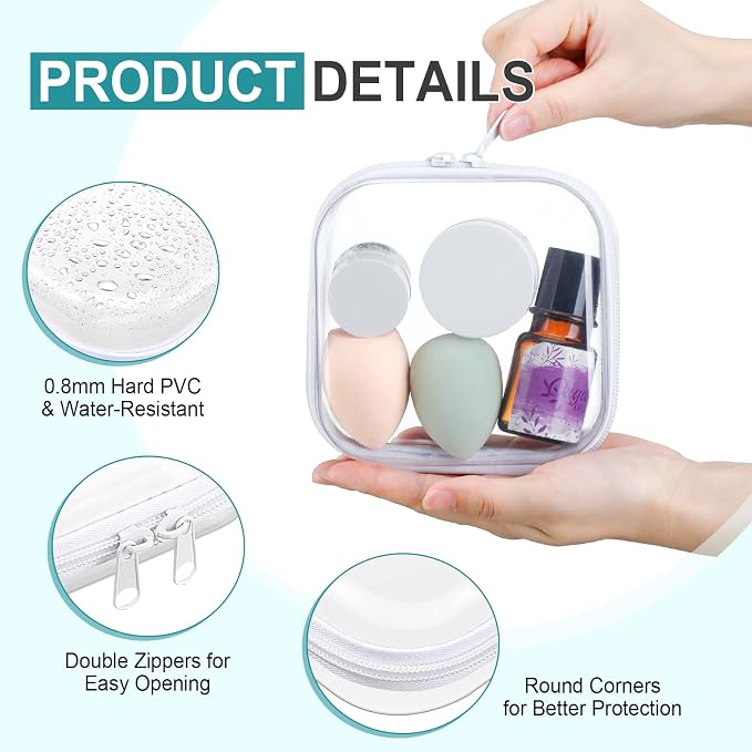 Ceenna 2 Pcs Clear Zipper Case Hard Shell Pouches,2 Small Square | Multiple Sizes Plastic Makeup Bags Pencil Case Organizer Diaper Bag Pouches Clear Travel Toiletry Bag for Women - Image 3