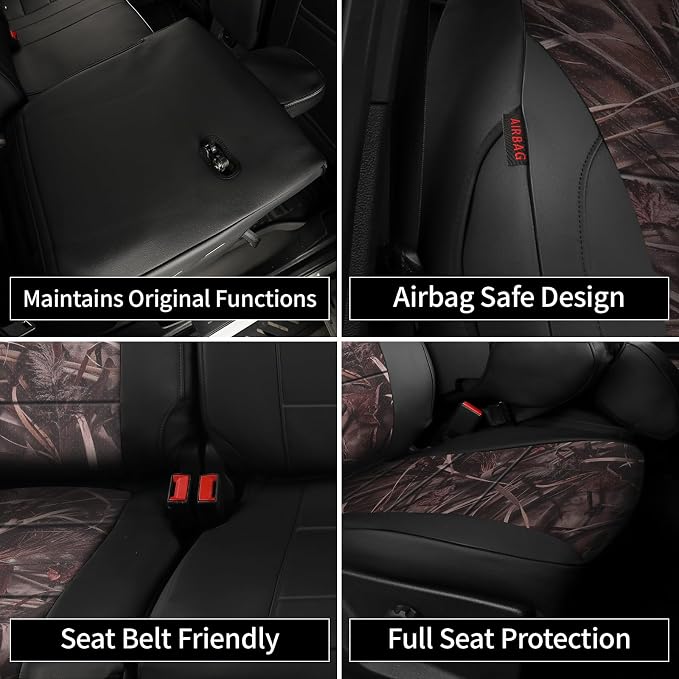 EKR F150 Seat Covers Custom Fit for (SuperCab) Ford F-150 STX 2024-2026 & F150 XL/XLT 2021-2026 & Lariat 2021-2022 Full Set,(2 Door,Rear W/NO Armrest) Faux Leather(Black/Reed Camo) - Image 7