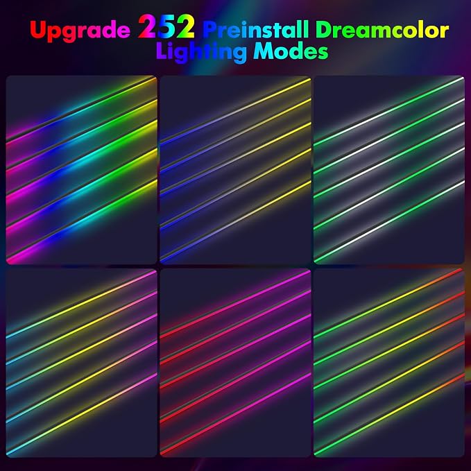 Dreamcolor Acrylic Car Ambient Lighting Kit 14 in 1 LED Interior Car Strip Lights APP Control Zoned Control System 252 Color Modes DIY Neon Wireless Sound Activated RGB Neon Light Kits New Version - Image 4