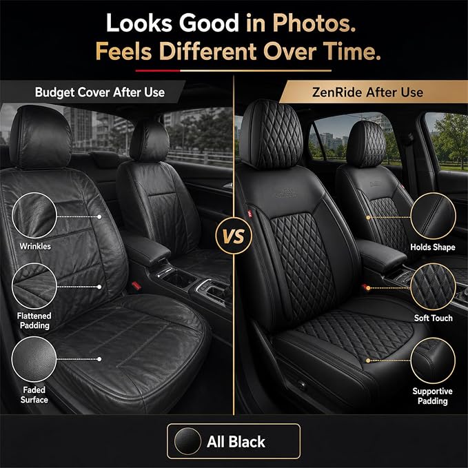 Black High-Density Nappa Leather Automotive Car Seat Covers Full Set | Univerasal Fit,3D Contoured,Waterproof,ThickTexture Nappa Leather,for most Suvs Trucks Sedans - Image 3