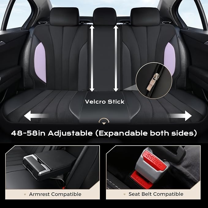 Coverado Seat Covers Full Set, Automotive Car Seat Covers 5-piece, Car Protectors 5 Seats for Car, Purple Auto Seat Covers Spill-Proof Design Universal Fit for SUV, Vans, Sedan, Truck - Image 3