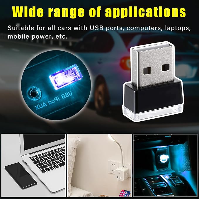 Augeny 4 PCS USB LED Car Interior Atmosphere Lamp, Plug-in USB Decor Night Light, Portable Auto Ambient Lighting Kit, Universal Vehicle Interior Accessories for Most Cars (Ice Blue) - Image 6