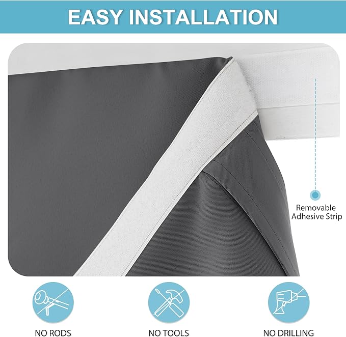 RYB HOME Blackout Curtain Privacy Window Drape for Living Room Bedroom Door | Self Adhesive, Thermal Insulated, For Patio Kitchen Front Entry Front Back Door Glass Window,W36 x L80, Grey, 1 Panel - Image 2
