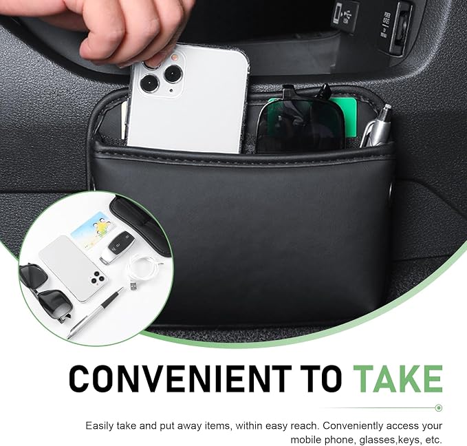 2 PCS Car Seat Side Storage Pocket, PU Leather Multifunctional Car Interior Organizer Bag for Phone Keys Sunglasses Wallet Holder, Universal for Cars Seat Door Console (Black) - Image 5