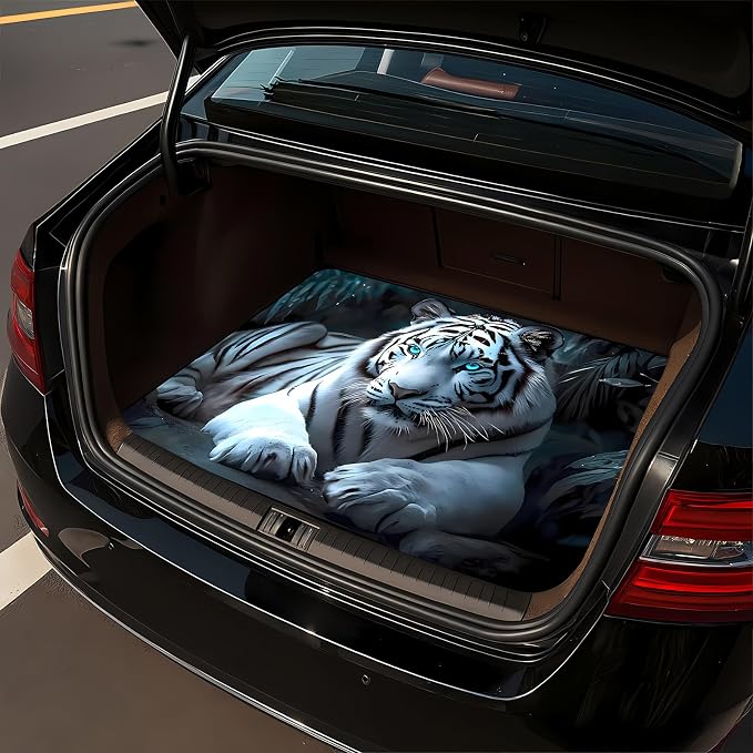 Universal Car Trunk Mat 29" x 39", White Tiger Pattern All Weather Trunk Protection Cargo Liner, Durable Cargo Mat Rear Trunk Liner, Stylish Vehicle Interior Accessories Suitable for Most Car Models - Image 3