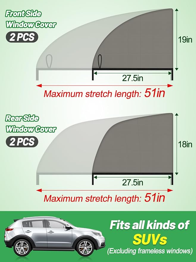 PAMASE Set of 4 Car Window Shades for SUV | Stretchy Mesh Car Side Window Covers, Anti-Mosquito, Privacy, Sun Shade for Camping, Fits Family, Baby, or Pet When Parking - Image 4