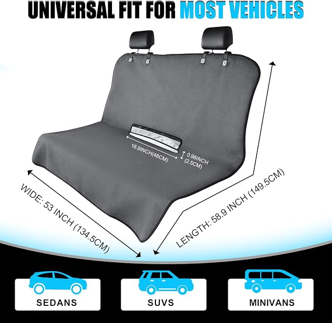 ZIMABLUE Waterproof Rear Bench Seat Cover for Kids and Pets, 3-Layer Back Seat Protector for SUVs, Sedans and Minivans, Machine Washable Non-Slip Towel Seat Cover for Spills, Pet Hair and Daily Mess - Image 2