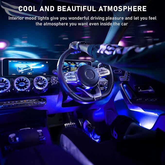 Ohleats Car LED Strip Light, 48 LED RGB Auto Interior Atmosphere Lights, Cigarette Lighter Under Dash Ambient Night Light, Interior Lamp Lighting Kit (Blue, Cigarette Lighter) - Image 4