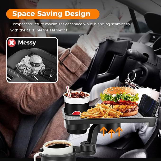 3-in-1 Car Cup Holder Tray for Eating with Double Cupholders | Expander 2.6"-3.7" Inner Diameter Standard Vehicles, Car Seat Cups Holder with 10.24" Snack Tray Organizer & Phone Holder - Image 2
