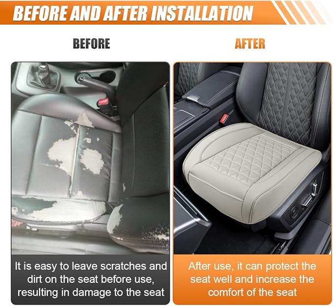 Luxury Faux Leather Car Seat Cover, Car Seats Cushion, Grey | Anti-Slip Waterproof Universal Front Bottom Seat Protector with Storage Pocket for Sedans, SUVs, Trucks, Triangular Pattern - Image 5