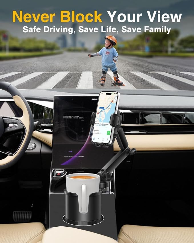 2-in-1 Cup Phone Holder for Car, 360° Adjustable Car Phone Mount | Anti-Slip Phone Cup Holder Long Arm, Fits 2.5–4" Cup Slots, Stable Holds Phones & Large Bottles, Compatible iPhone 17/16 Pro - Image 4
