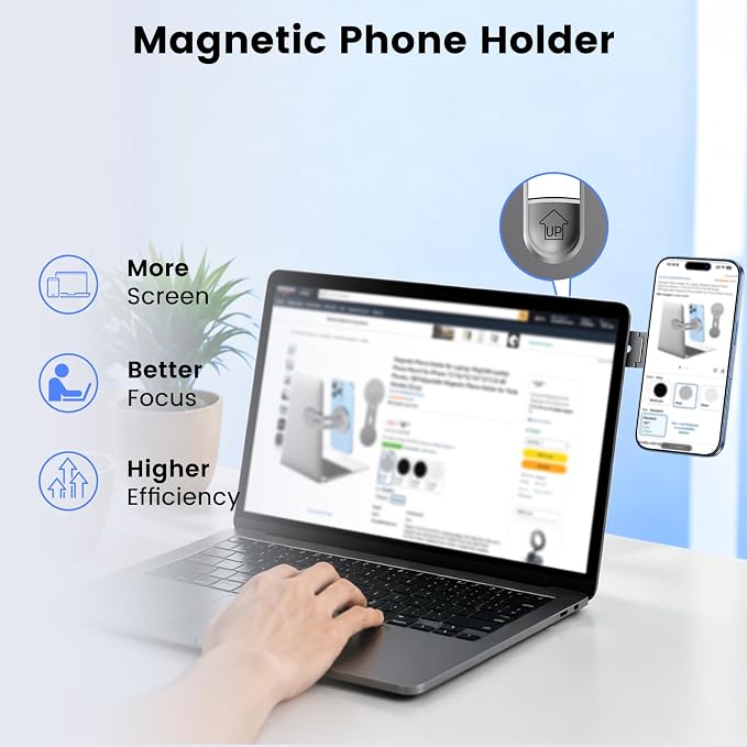 Magnetic Phone Holder for Laptop, MagSafe Laptop Phone Mount for iPhone 17/16/15/14/13/12 & All Phones, 180°Adjustable Magnetic Phone Holder for Tesla Monitor (Gray) - Image 2