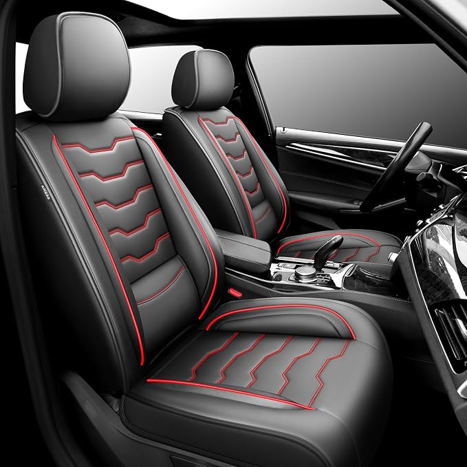 Fit Juke Car Seat Covers Premium Leather for Nissan Juke 2011-2016 2017. Waterproof， Breathable, Scratch-Resistant & All-Weather Seat Cushion Protector（2 Front Seats,Red Line Black by Unknown