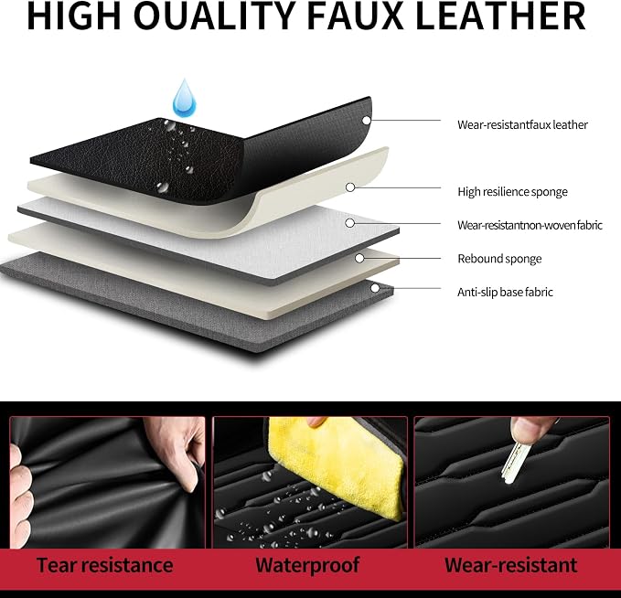Fit Versa Car Seat Covers for Nissan Versa 2007-2024 2025 2026 - Upgraded Premium Waterproof & Breathable Leather, Airbag Compatible, All-Weather Seat Cushion Protector (Full Set, Black) - Image 5