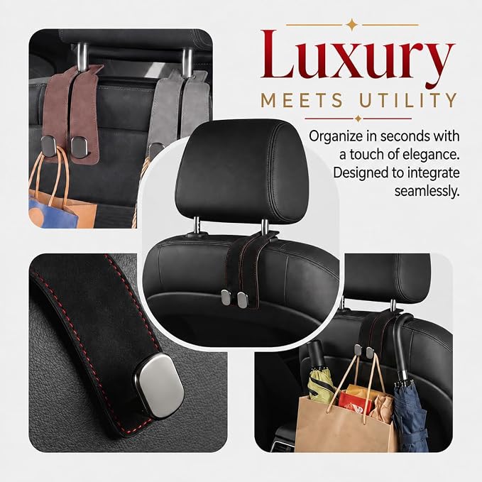 Universal Car Headrest Hooks Heavy Duty Suede Seat Organizer(Brown) | Keep your car organized with these heavy-duty suede hooks—the perfect spot for your purse, bags, and daily essentials - Image 5