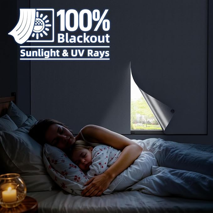 Magnetic Blackout Window Cover, Portable 100% Blackout Curtains for Bedroom | 75" x 58" Blackout Blinds No Drill with Strong Magnets, Temporary Blackout Shades for Windows Film RV Travel Skylight - White - Image 2