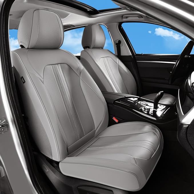 Huidasource Gray Front Seat Covers, Luxury Faux Leather Front Car Seat Covers, Compatible with Airbags Seatbelt Buckles, Perforation, Cooling＆Heating, Universal Fit for Most Cars Vans Trucks SUVs Gray - Image 9
