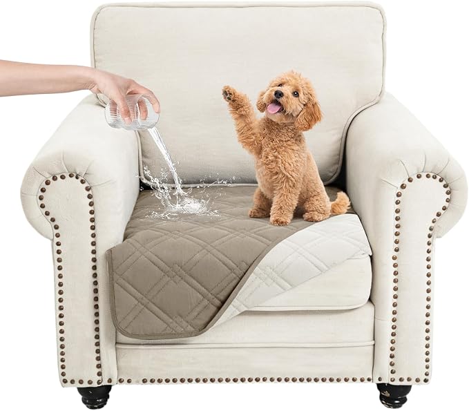 100% Waterproof Washable Dog Blanket，Khaki+Off White 30"x30" | ,7-Layer Reversible Couch Covers for Dogs Met for Sofa Furniture Car Camping by Unknown
