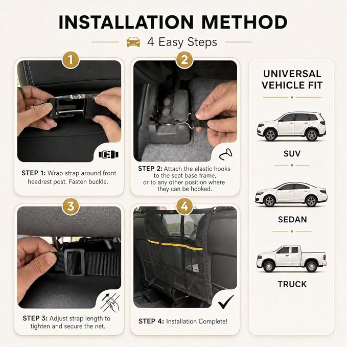 Dog Car Barrier for SUV, Truck & Sedan, Safer Driving | Double-Layer Car Divider for Dogs with Mesh Organizer, Car net for dogs, Breathable & Easy to Install - Image 4