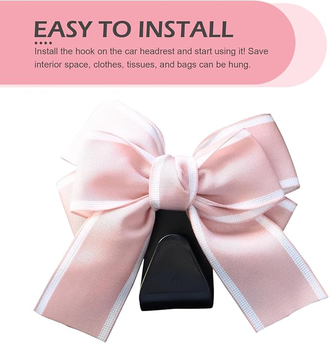 2 PCS Car Seat Headrest Hooks, Car Purse Hook, Cute Bow Cars Rear Seat Storage Hook for Bags, Purses, Umbrellas (Pink) - Image 3
