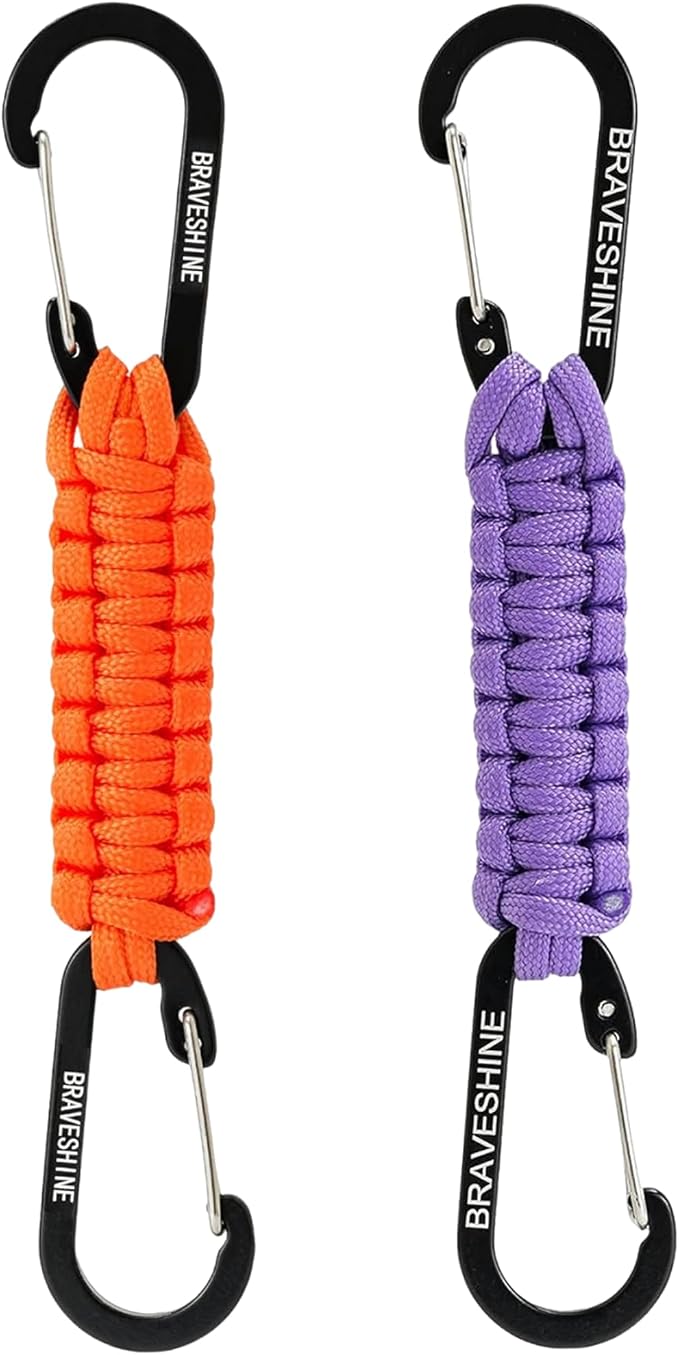 BRAVESHINE Paracord Keychain Carabiner Clip | D Ring Hanger Lanyard Hook | 7.3inch Long | for Stroller, Water Bottle, Key, Backpacks, Men, Women, Luggage, Car Seat Headrest, Fence, Bag Charms by BRAVESHINE