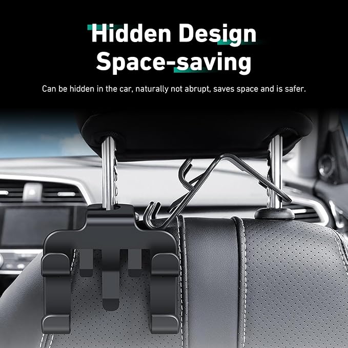 2 PCS Car Headrest Hooks, Multi-functional Seat Back Hanger for Phone & Bag & Umbrella, ABS Load Capacity Hidden Hanging Hook, Interior Organizer for Most Vehicles (Black) - Image 6