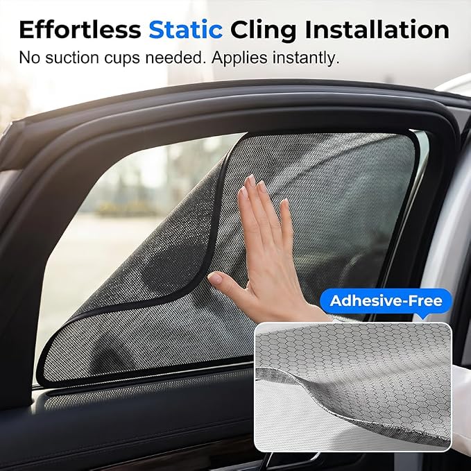 Car Side Window Sunshade, Static Cling Blackout Privacy, Universal Fit | Tool-Free Static Cling Install in Seconds, Thick Blackout Coating Blocks Light & Heat, Full Privacy for Camping & Travel, Fit - Image 3