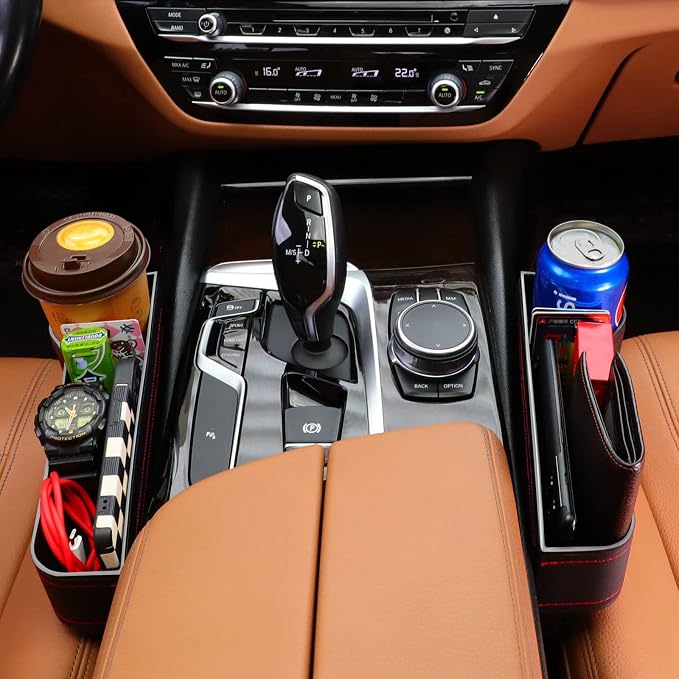 Car Seat Gap Filler Organizer, 2 Pack Multifunctional Car Seat Organizer, Auto Console Side Storage Box with Cup Holders 2 Seat Hooks for Drink, Car Organizer Front Seat for Holding Phone, Sunglasses - Image 5