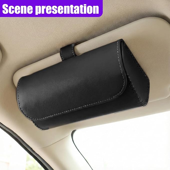 Sunglasses Holder for Car Sun Visor, Leather Car Sunglass Holder with Hidden Magnetic Closure, Clip On Glasses Case, Universal Storage Box Organizer Accessories (Black) - Image 6
