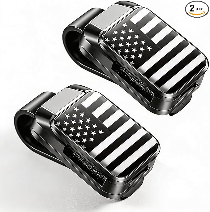 Dsycar 2 Pack Sunglass Holder for Car Visor, Black American Flag | One-Handed-Operation Sunglass Visor Clip, Easy Access Storage for Driving,Universal Fits by Dsycar