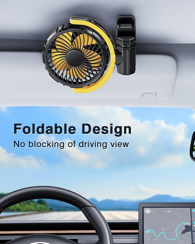 Car Clip on Fan for Sun Visor Handle, 2000Mah Rechargeable Battery Powered Usb Fans That Blow Cold Air, Portable Car Cooling Fan for Cars without Ac, for Vehicle, Van, Suv, Rv, Truck, Yellow - Image 7