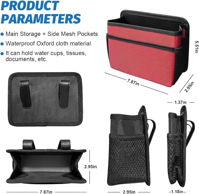 Bittwee Car Side Pocket Organizer, Hanging Trash Can for Car Door and Seat, Vehicle Mini Foldable Storage Bag Dustbin Container, Universal for Truck SUV Van (Red) - Image 2