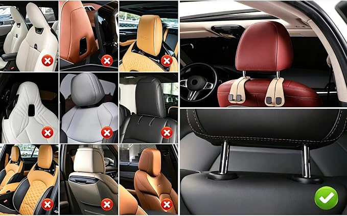 car purse hook seat headrest leather car hook for purse and bag cute 2 pack | car seat back storage hook,car purse hook headrest hanger women,purse holder for car,road trip essentials,car accessories - Image 2